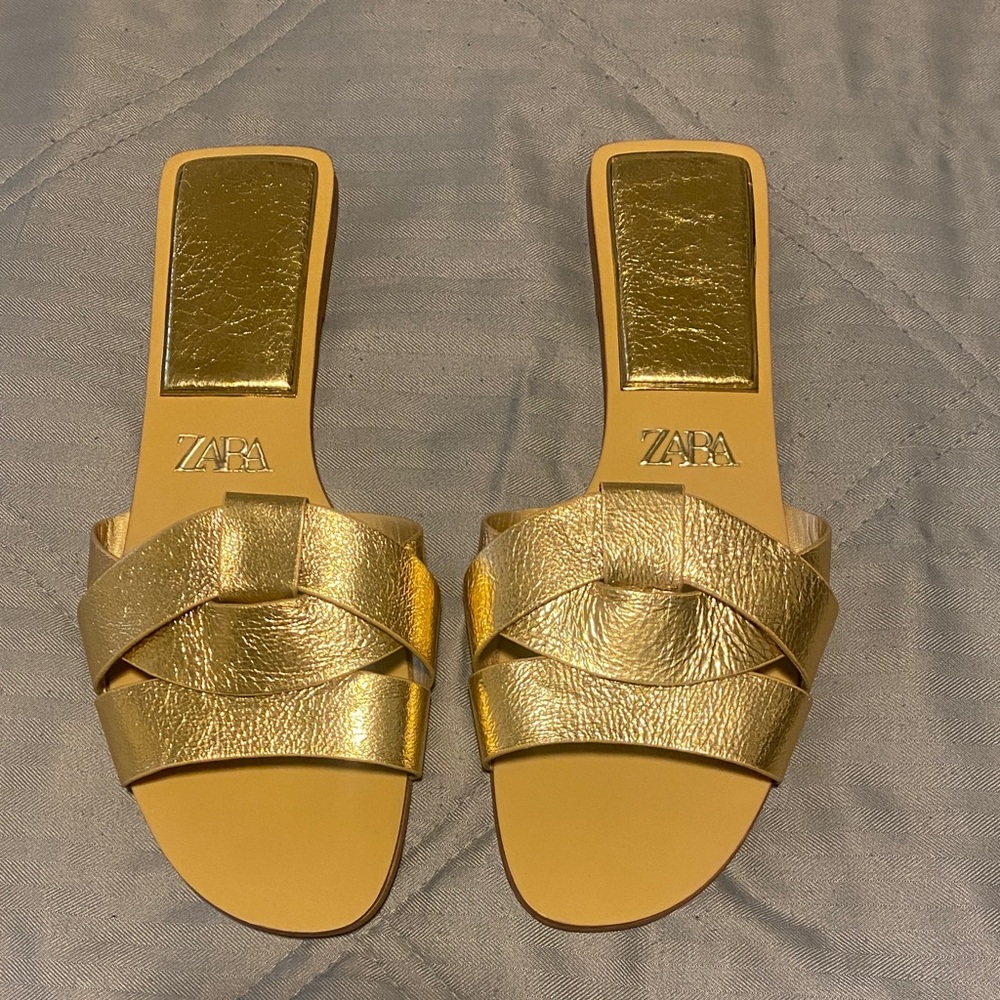 Zara Metallic Gold Women's Sandals Size 38, US 8